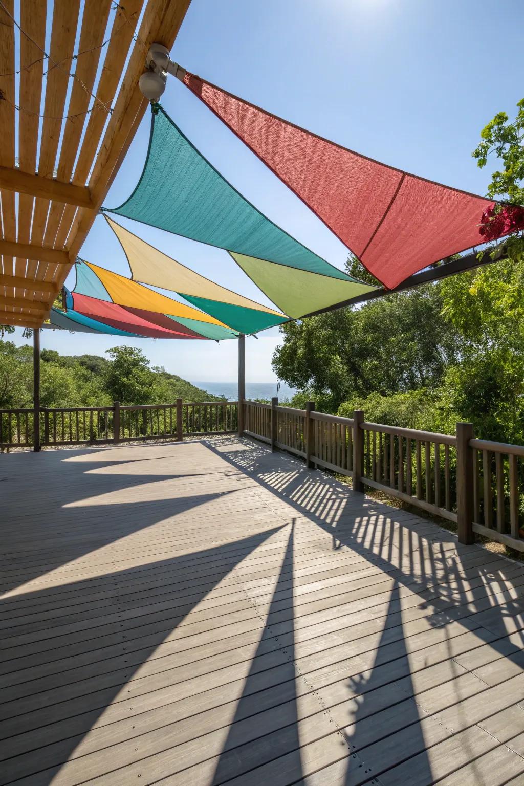 Shade sails contribute a lively, modern feel to outdoor environments.