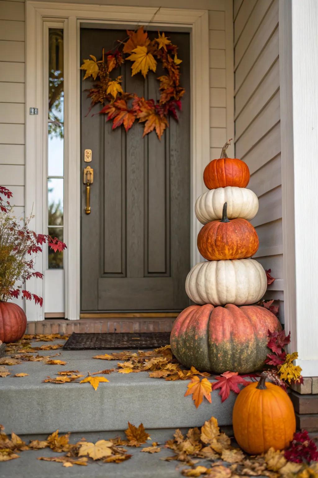 Pumpkin topiaries infuse festive charm into the front entrance.
