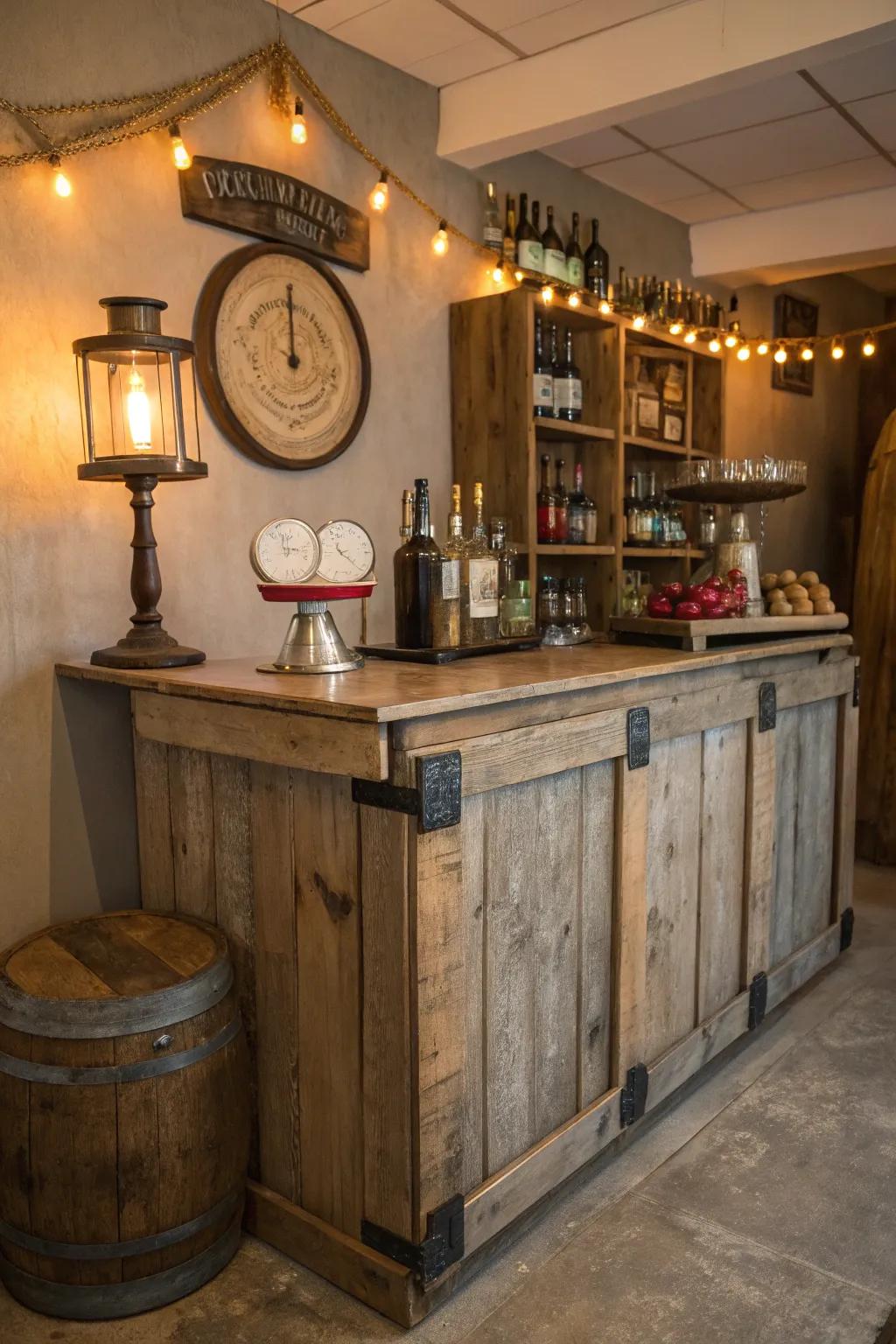 Rustic charm lends warmth and personality to your bar space.