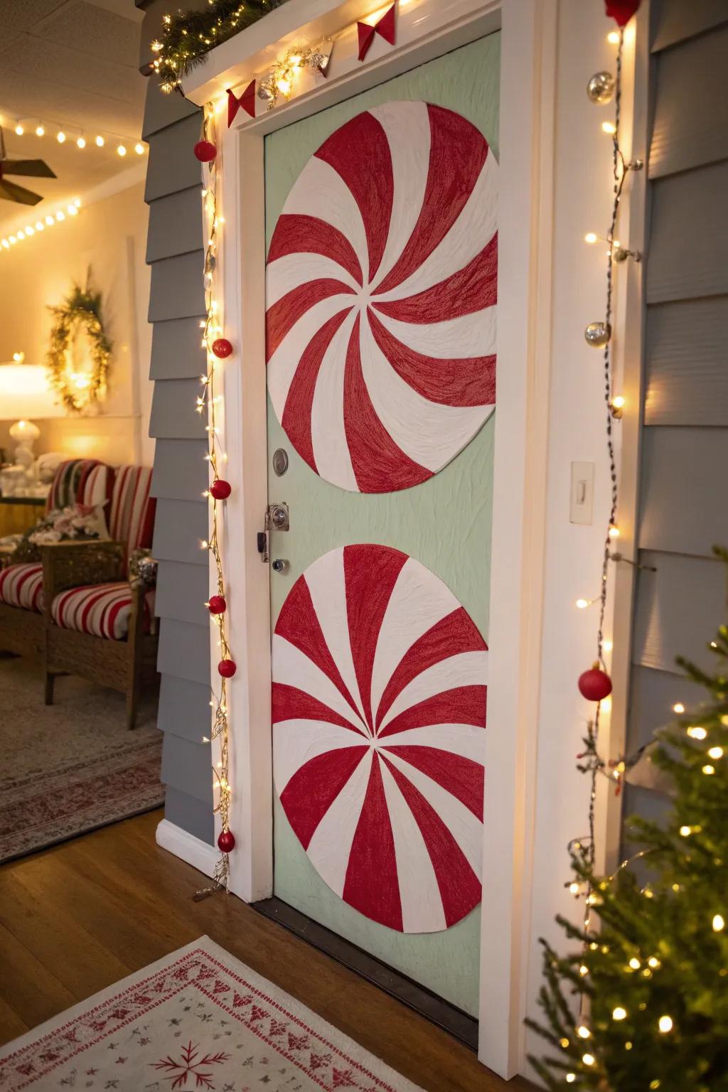 Minty whirls imbue a timeless holiday charm to any entrance.