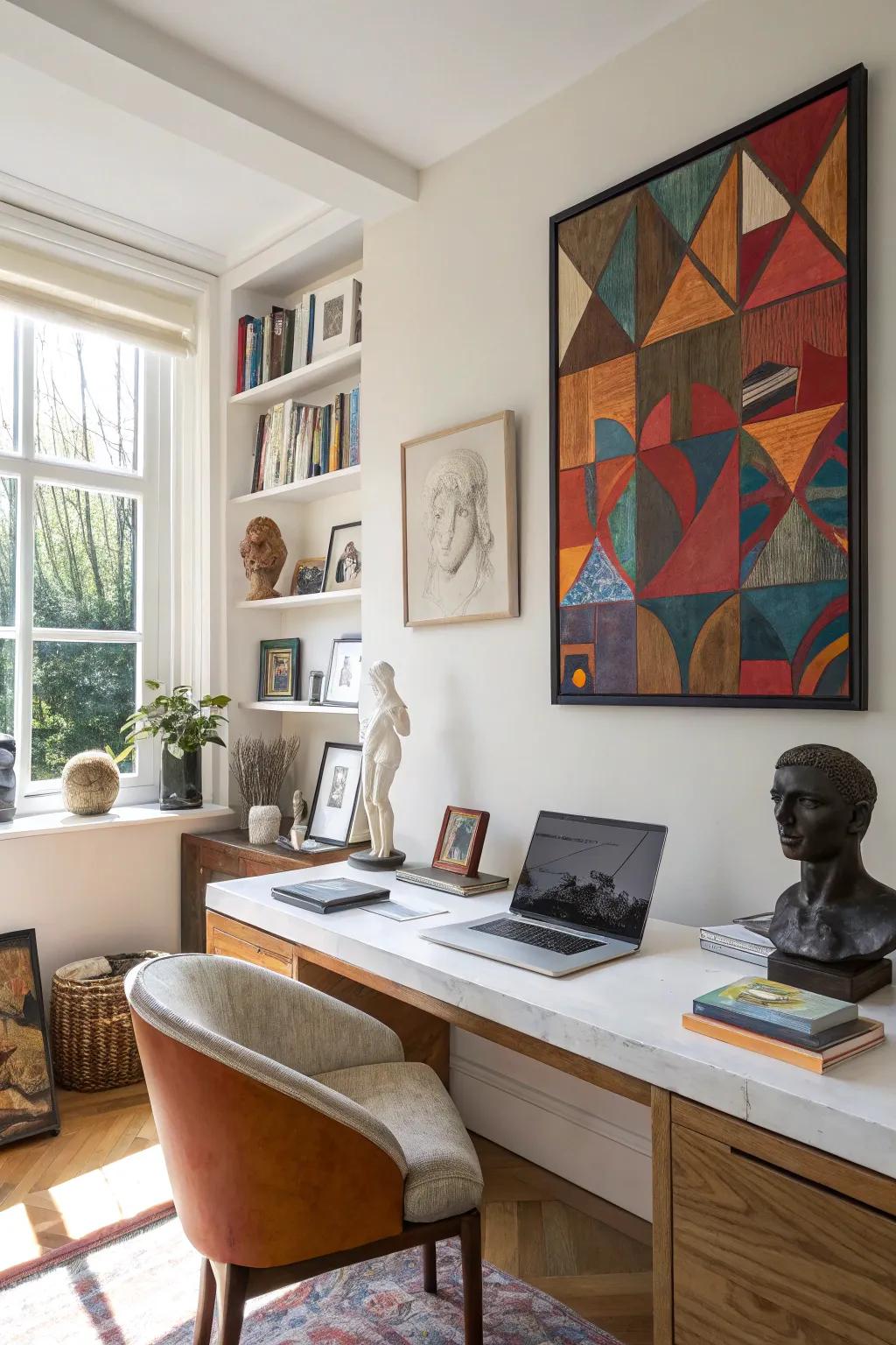 Art pieces can personalize and elevate your workspace.