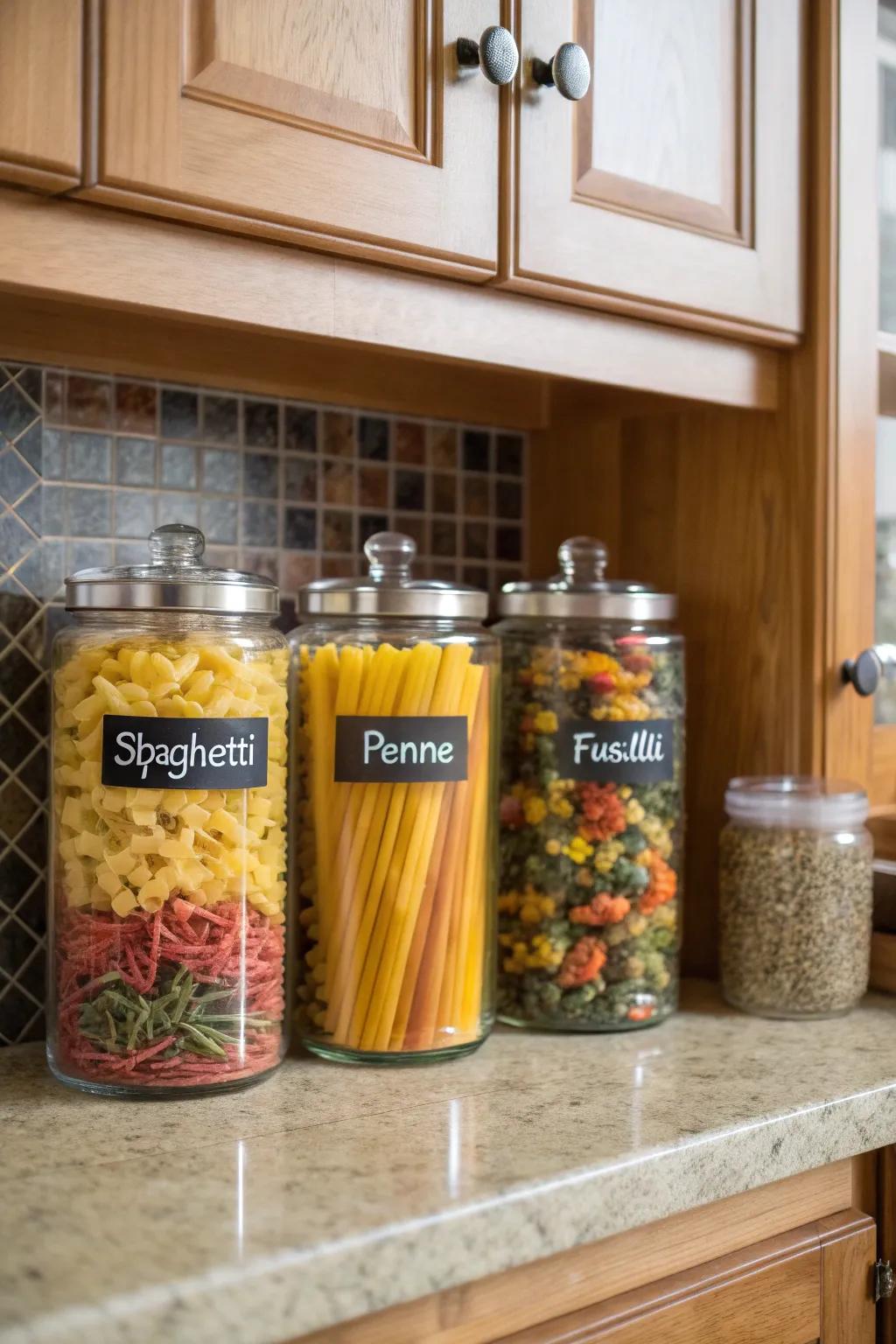 Labeled jars make it easy to find what you need quickly.