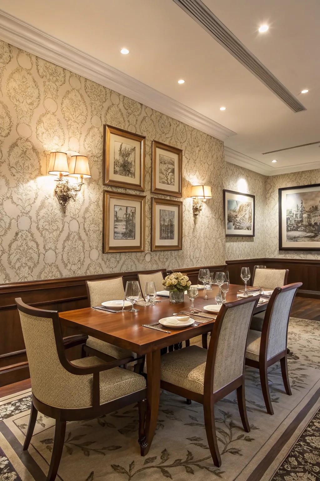 Decorative walls add character and depth to your dining space.