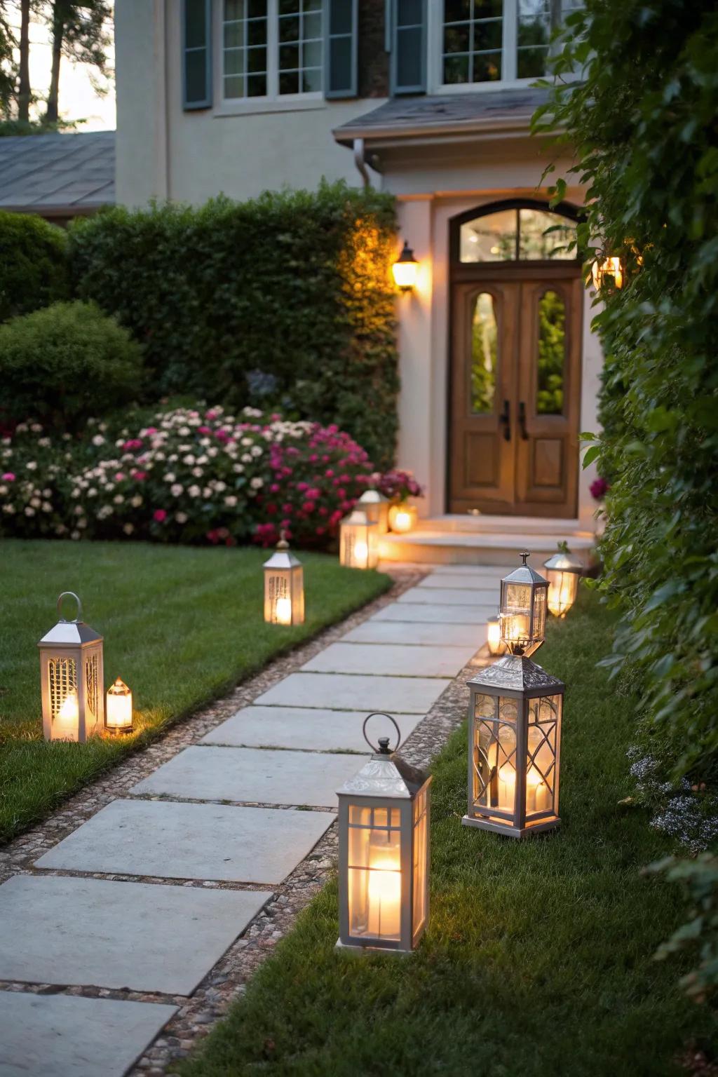 Lights brighten the path, offering warmth and charm to the entrance for your wedding.