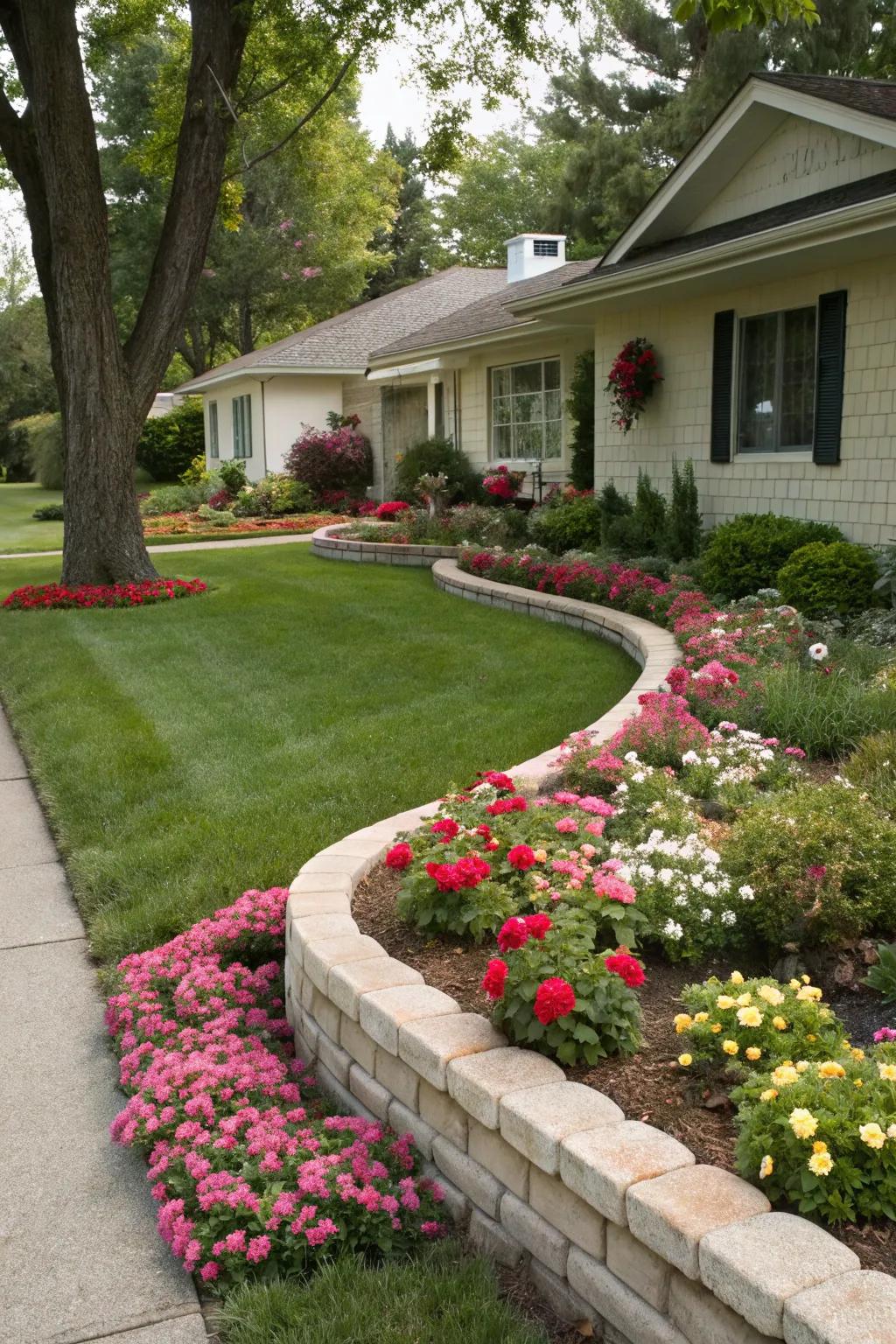 Crisp borders provide structure and beautifully emphasize the flower beds.
