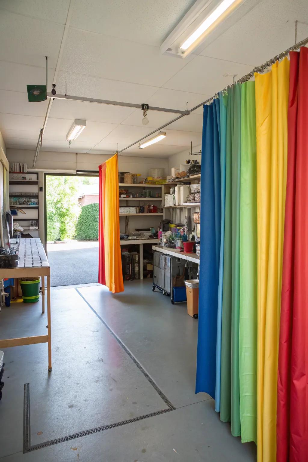 Fabric dividers offer versatility for any garage arrangement.