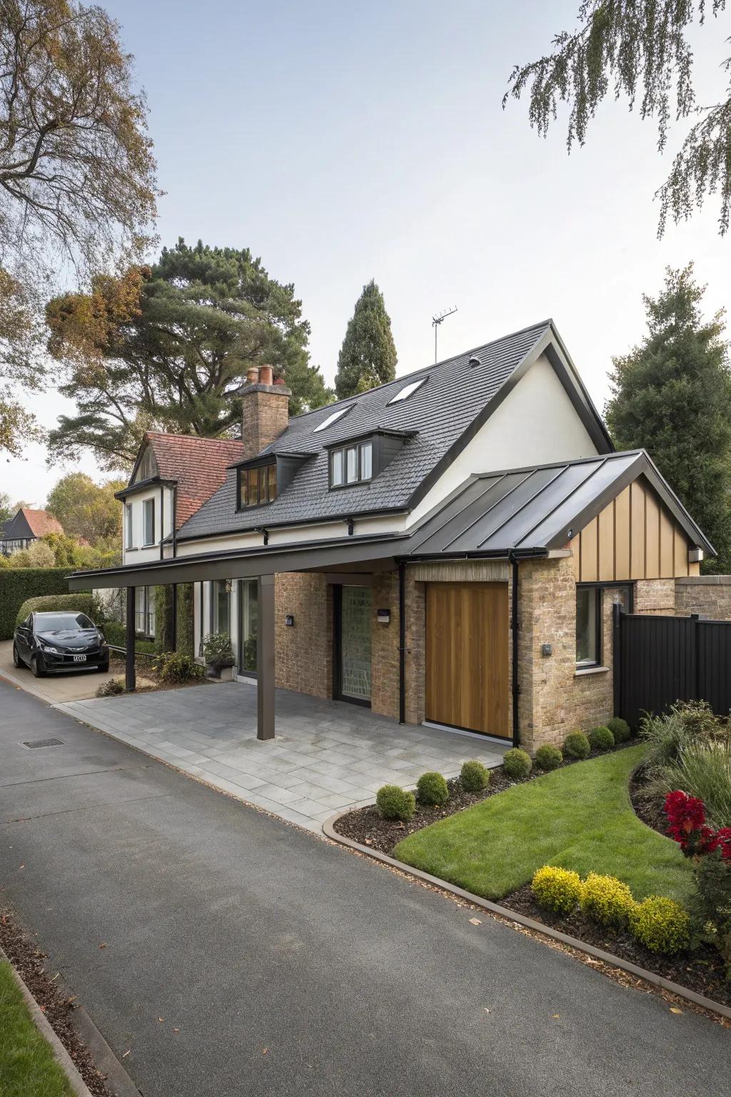 A consistent blending of garage and home architecture for a unified appeal.
