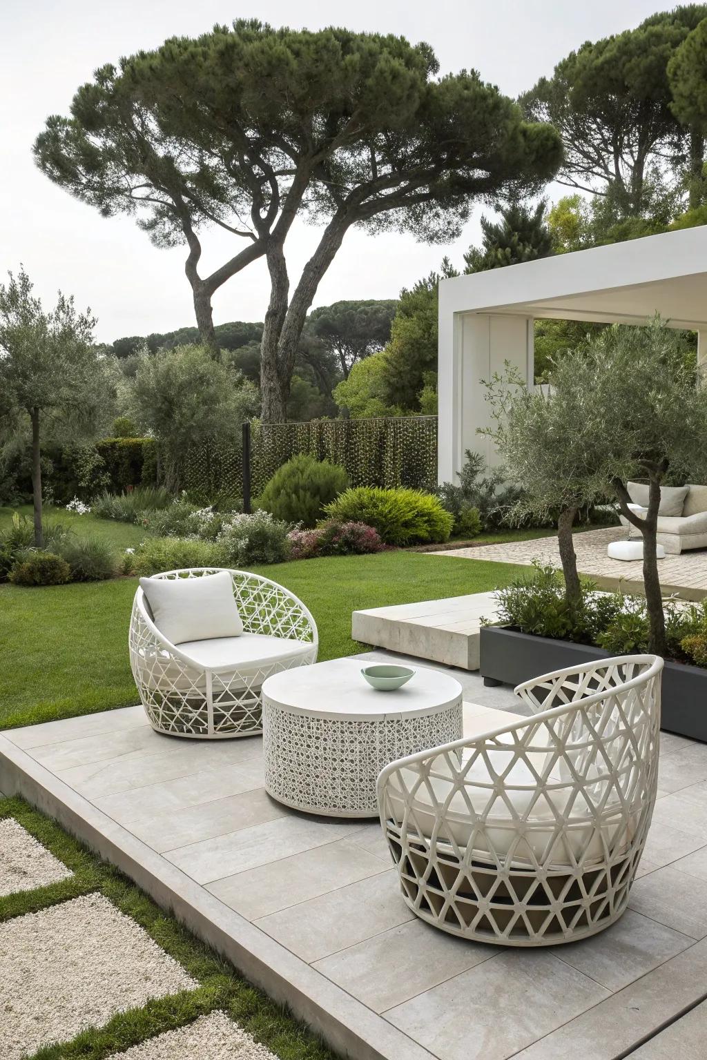 A modern garden blueprint showcasing sleek contours and forward-thinking design.