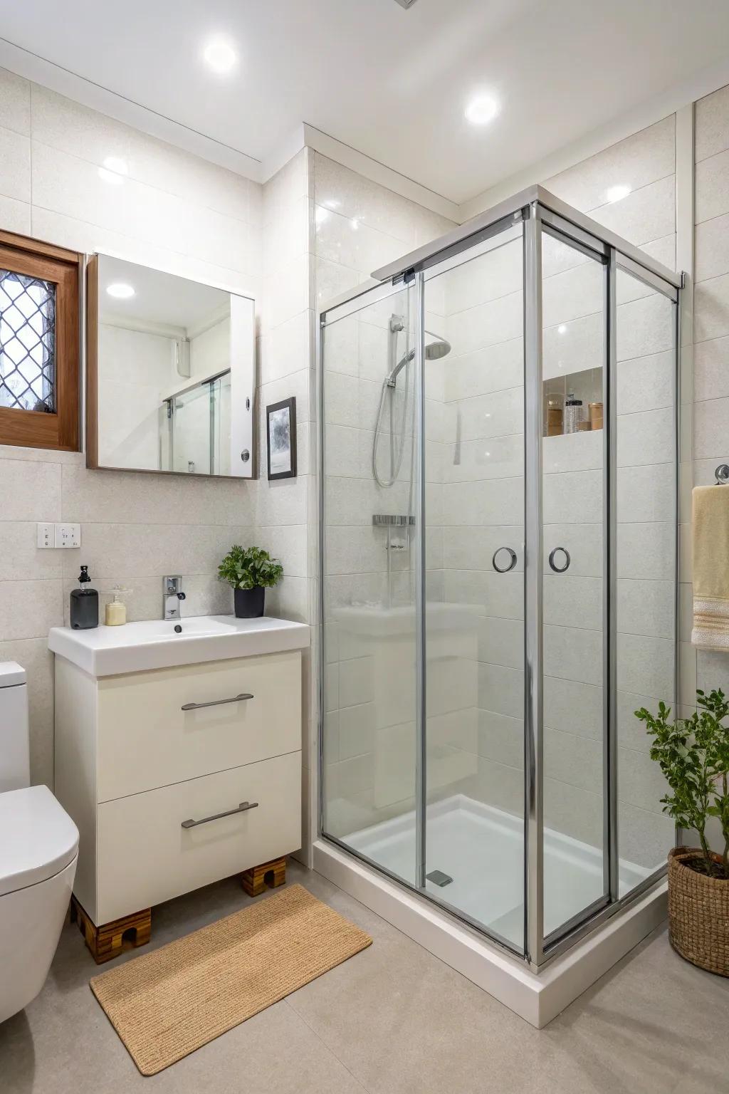 Sliding doors are ideal for maximizing space in smaller bathrooms.