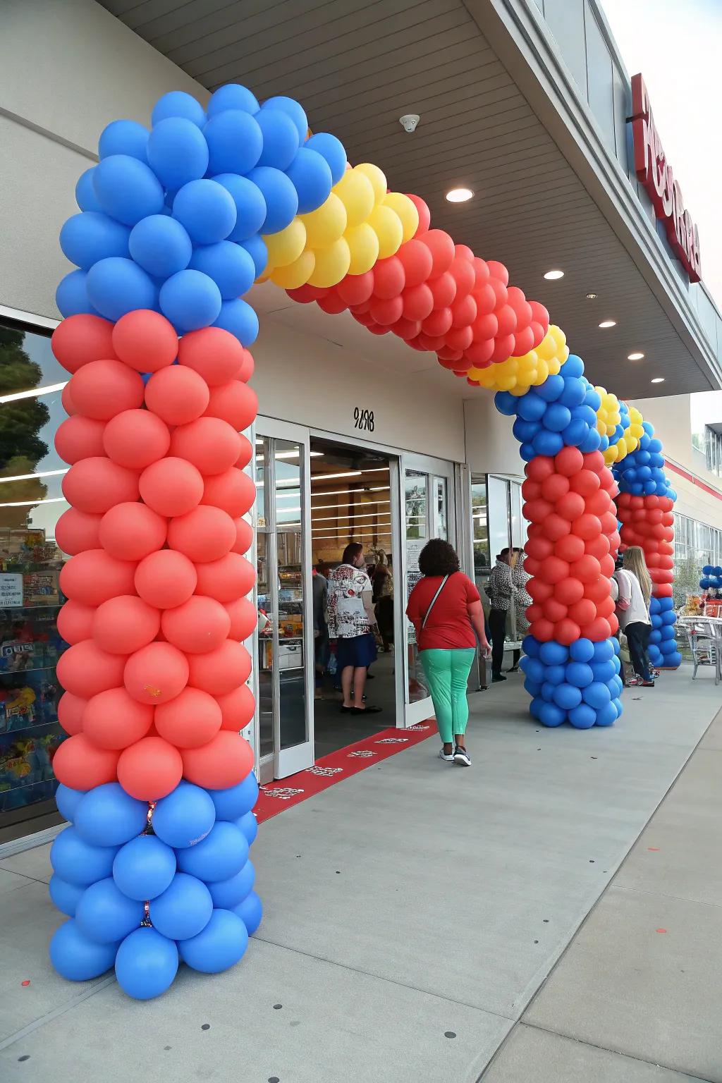 Themed balloon columns create a striking entrance for guests.