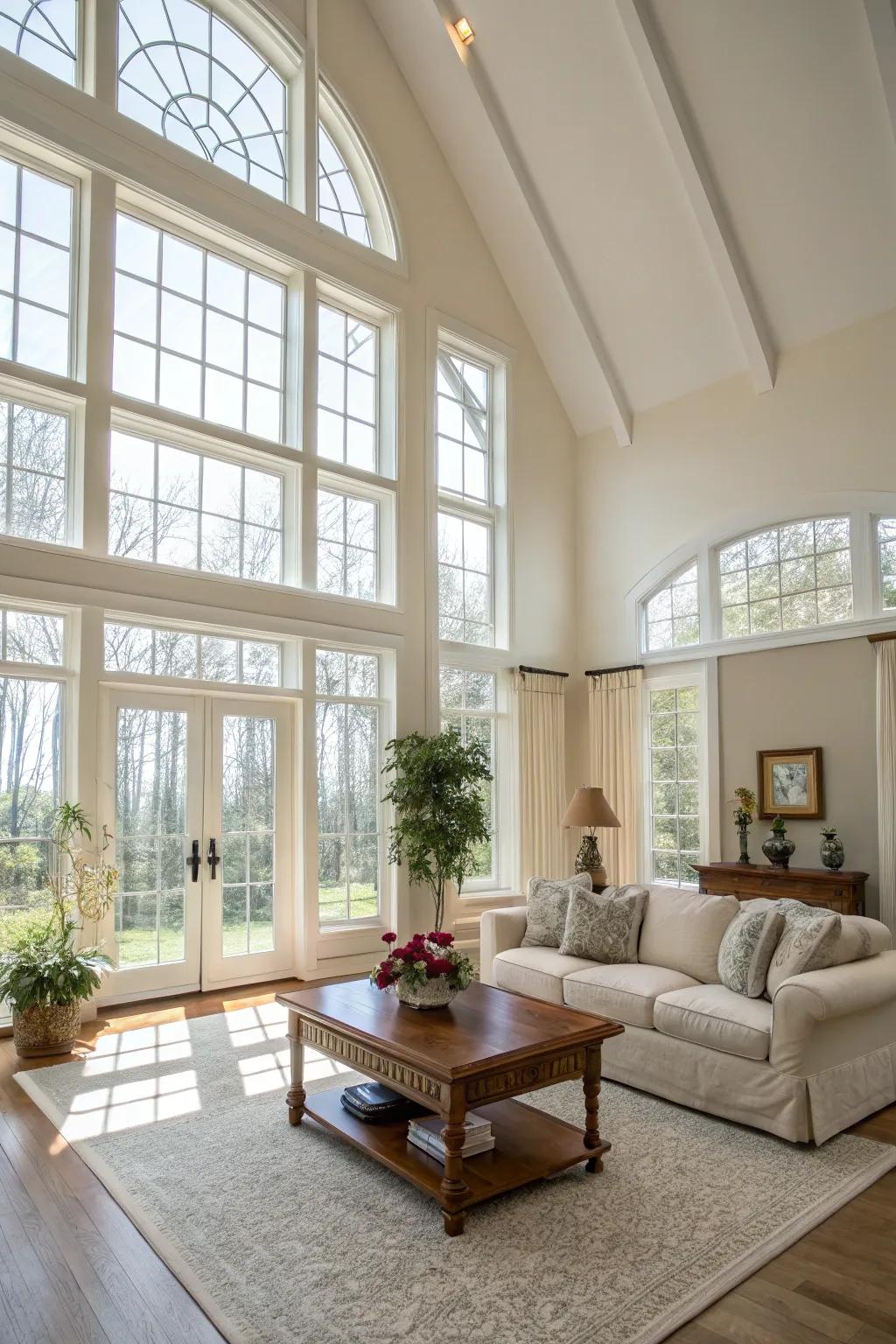 High ceilings, which amplify the room's openness and illumination.