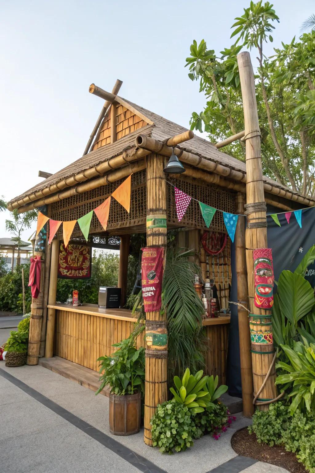 A Tiki-inspired grill hut brings the tropics to your backyard.