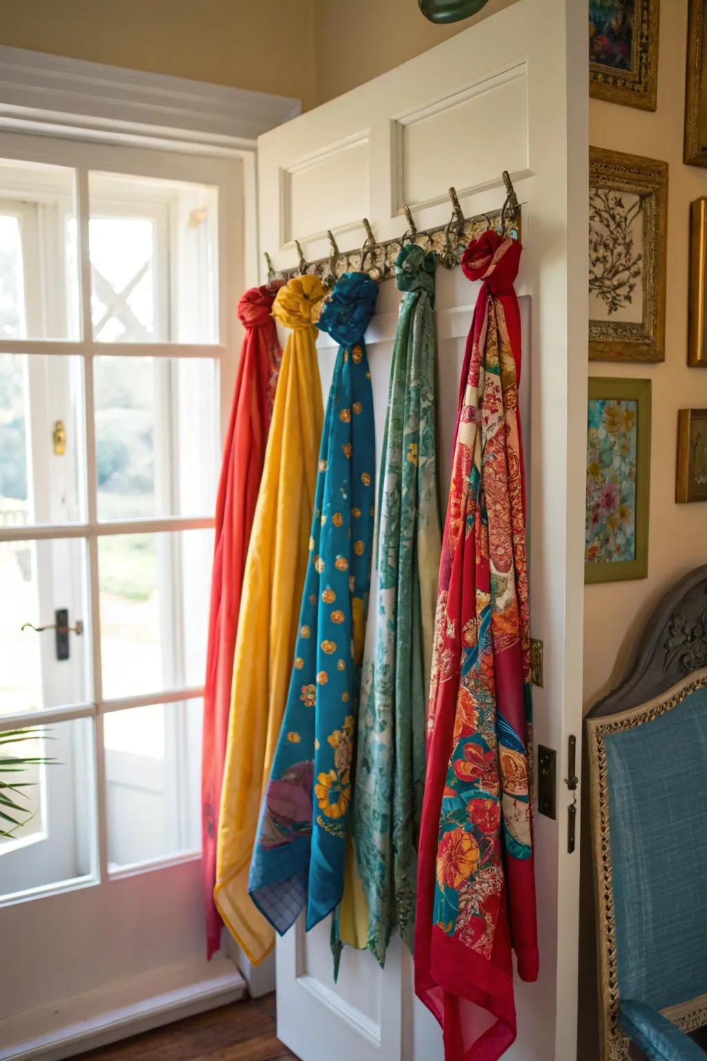 Over-the-door hangers present a smart option for scarf storage.