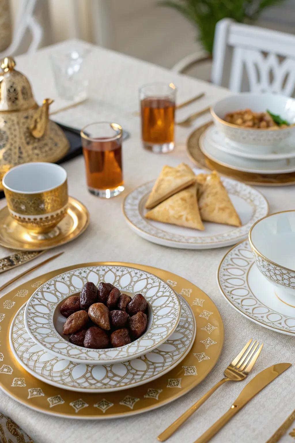 Gold and white tableware for a touch of luxury