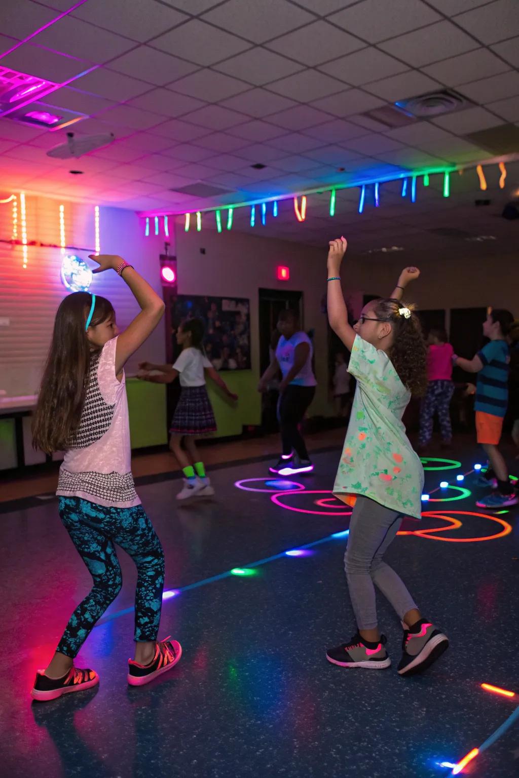 A lively glow-in-the-dark dance party for endless fun.