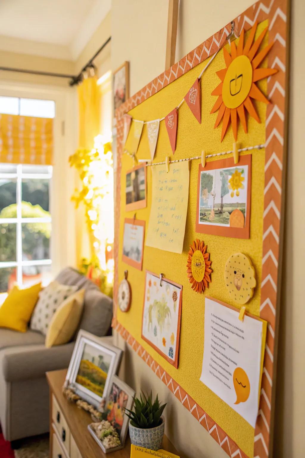 A bulletin board that radiates warmth, themed around a sun-soaked day.