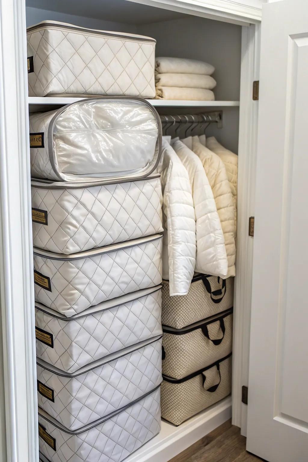Stackable sacks provide a neat and effective storage solution.