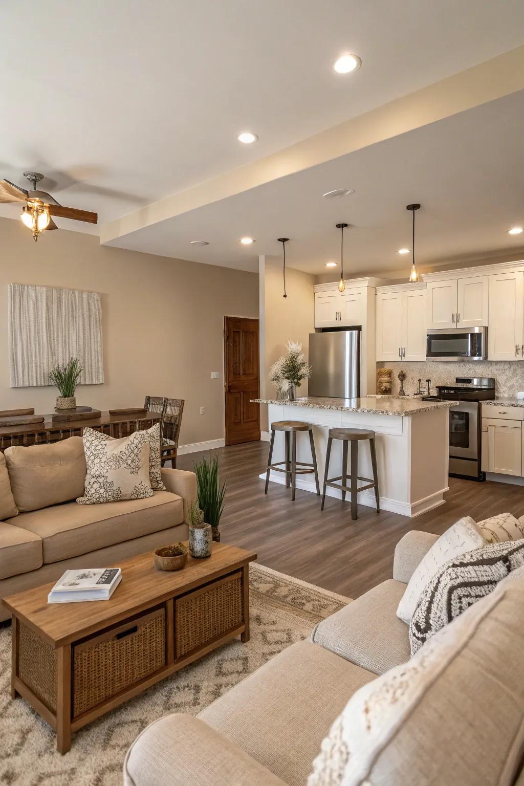 Subtle tones create a calm and cohesive area.
