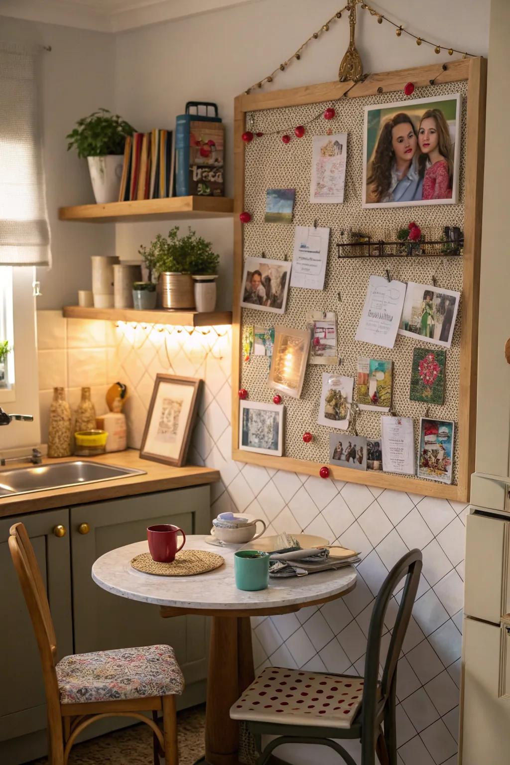 Infuse your kitchen with the warmth of a family photo message board.