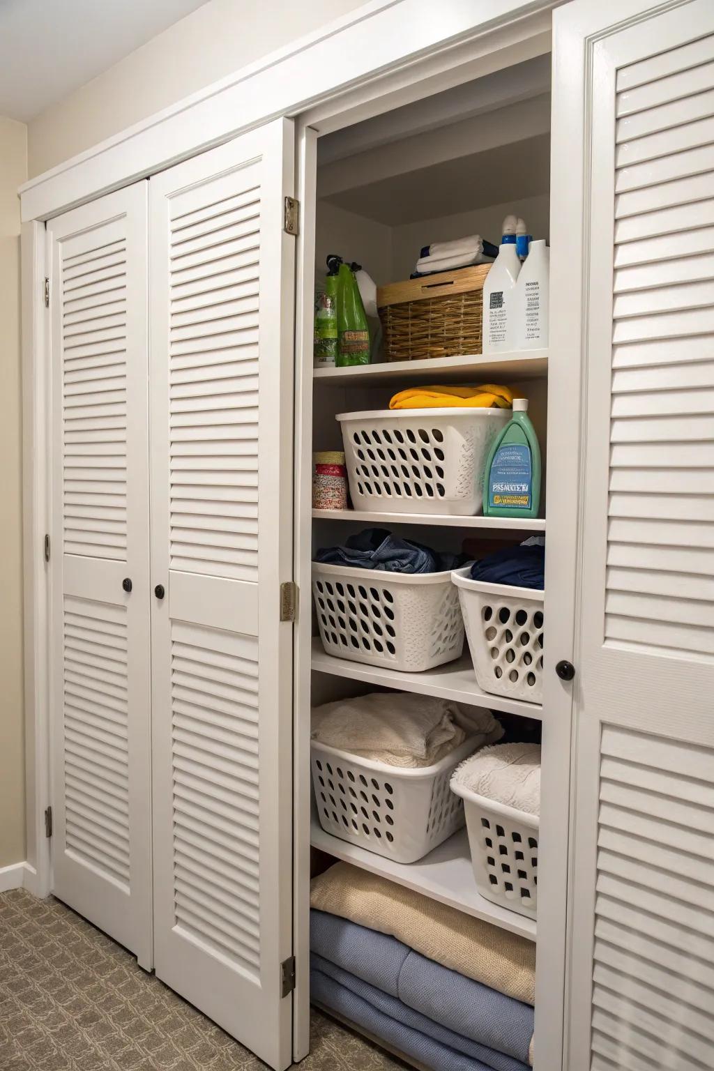 Louvered doors blend style with practicality, guaranteeing sufficient airflow.