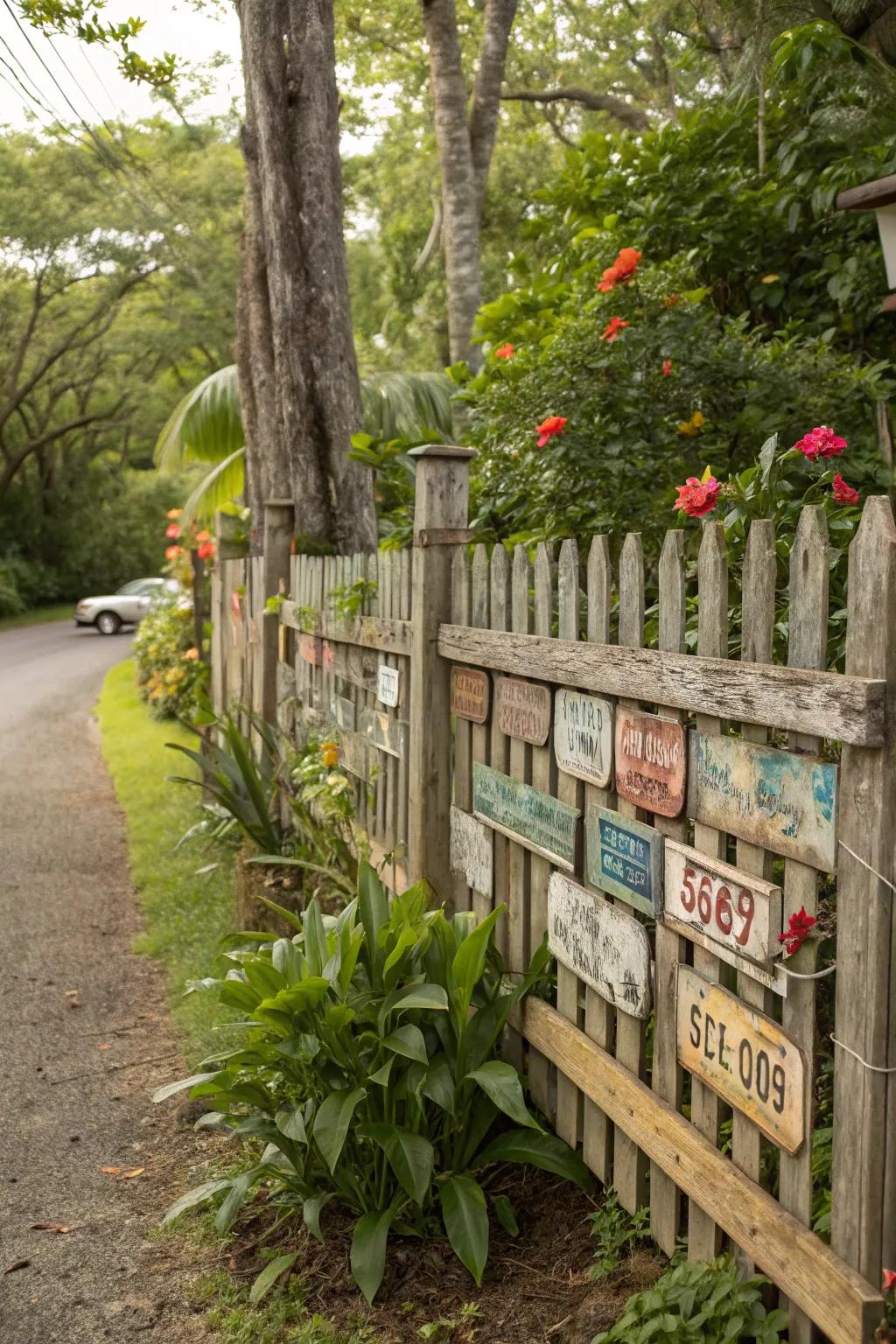 Bring rustic charm to your outdoor space with license plate decor.