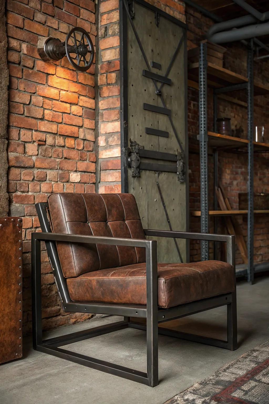 Inject character with a rugged workroom seat.