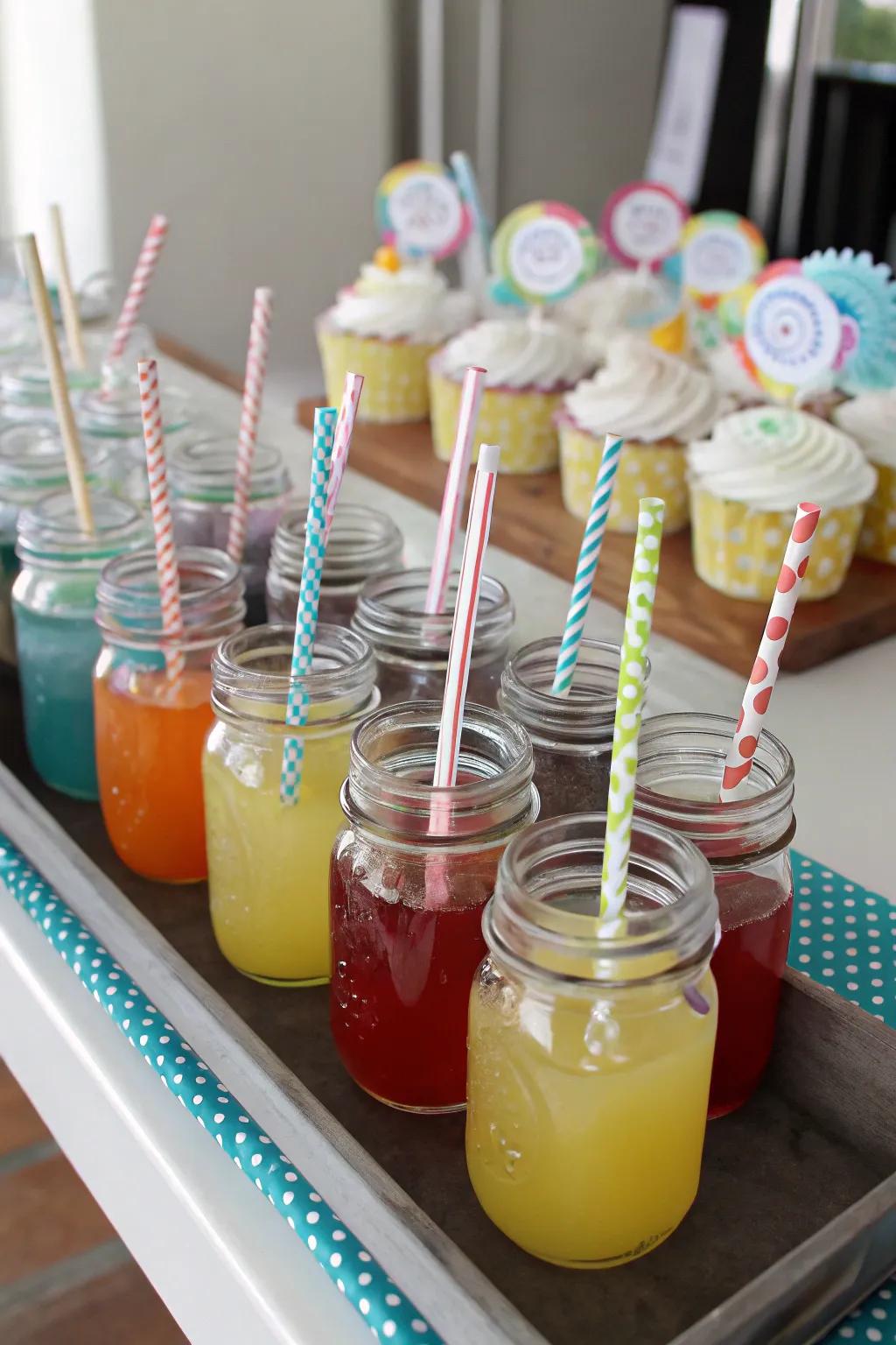 An imaginative mini beverage station featuring stylish and appealing drinks.