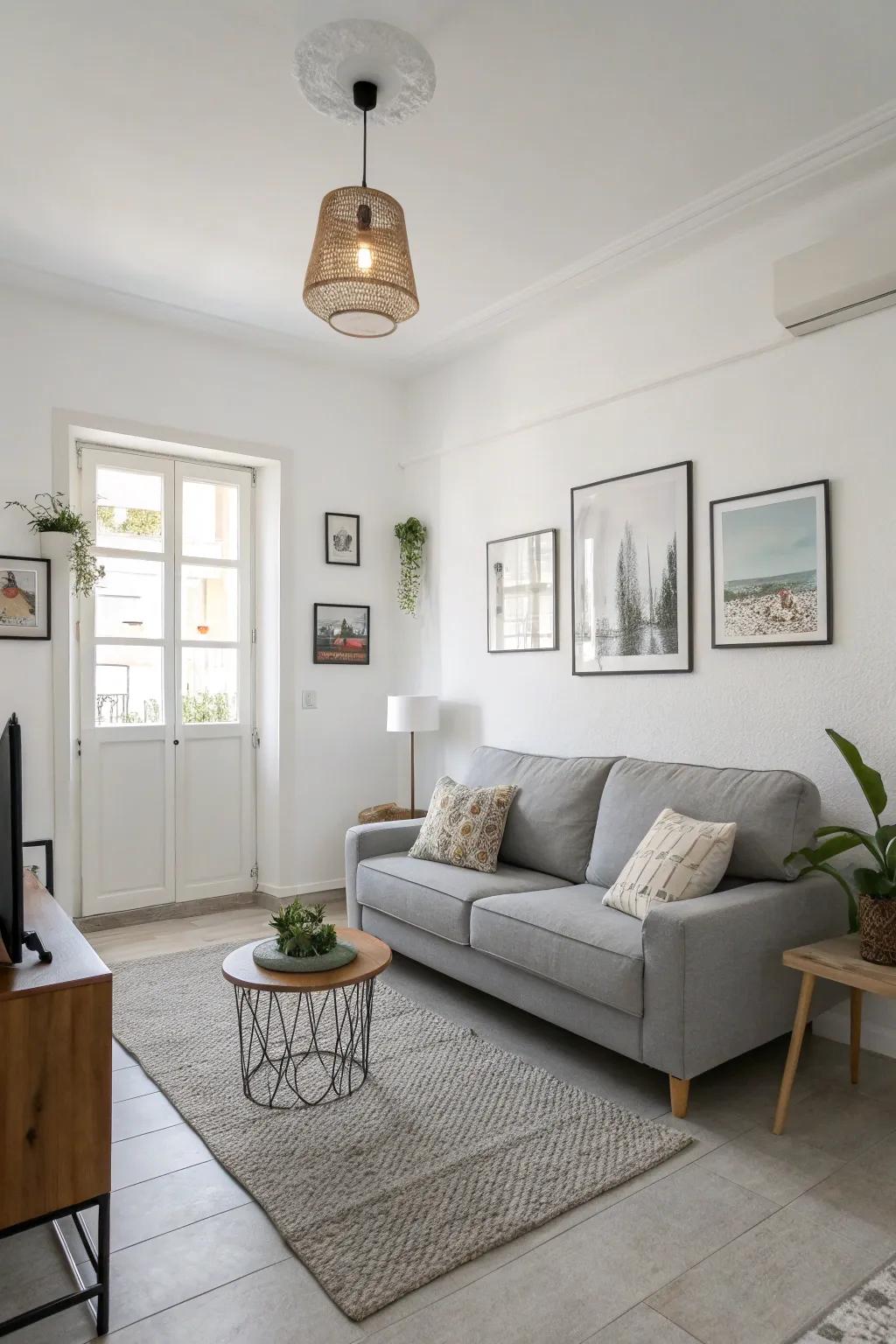 A serene and neutral living room showcasing contemporary sophistication.