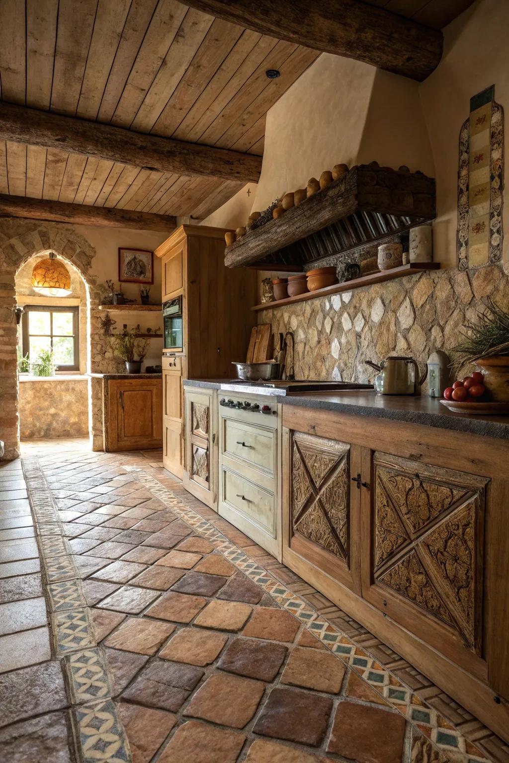 Handcrafted tiles infuse this kitchen with rustic charm and individuality.