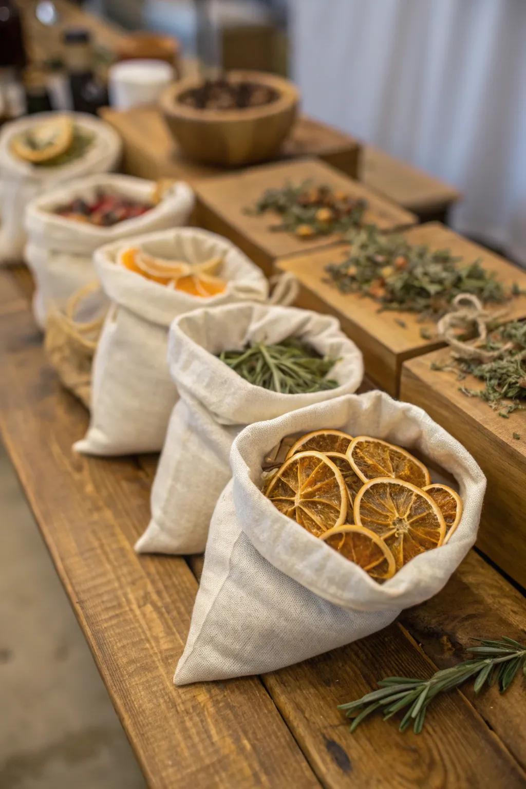 Citrus and herb sachets offer a delightful scent wherever they are placed.