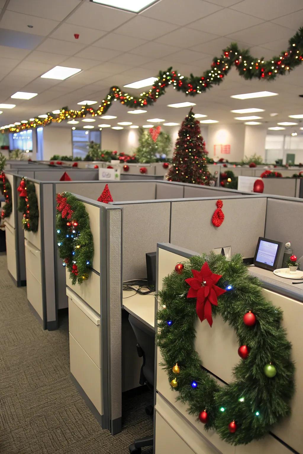 Themed setups bring a unified festive feel to the office.