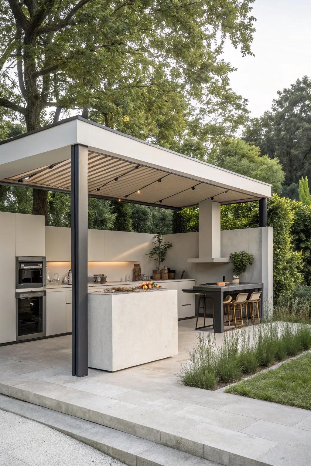 Attain elegance through a modern minimalist outdoor kitchen gazebo.