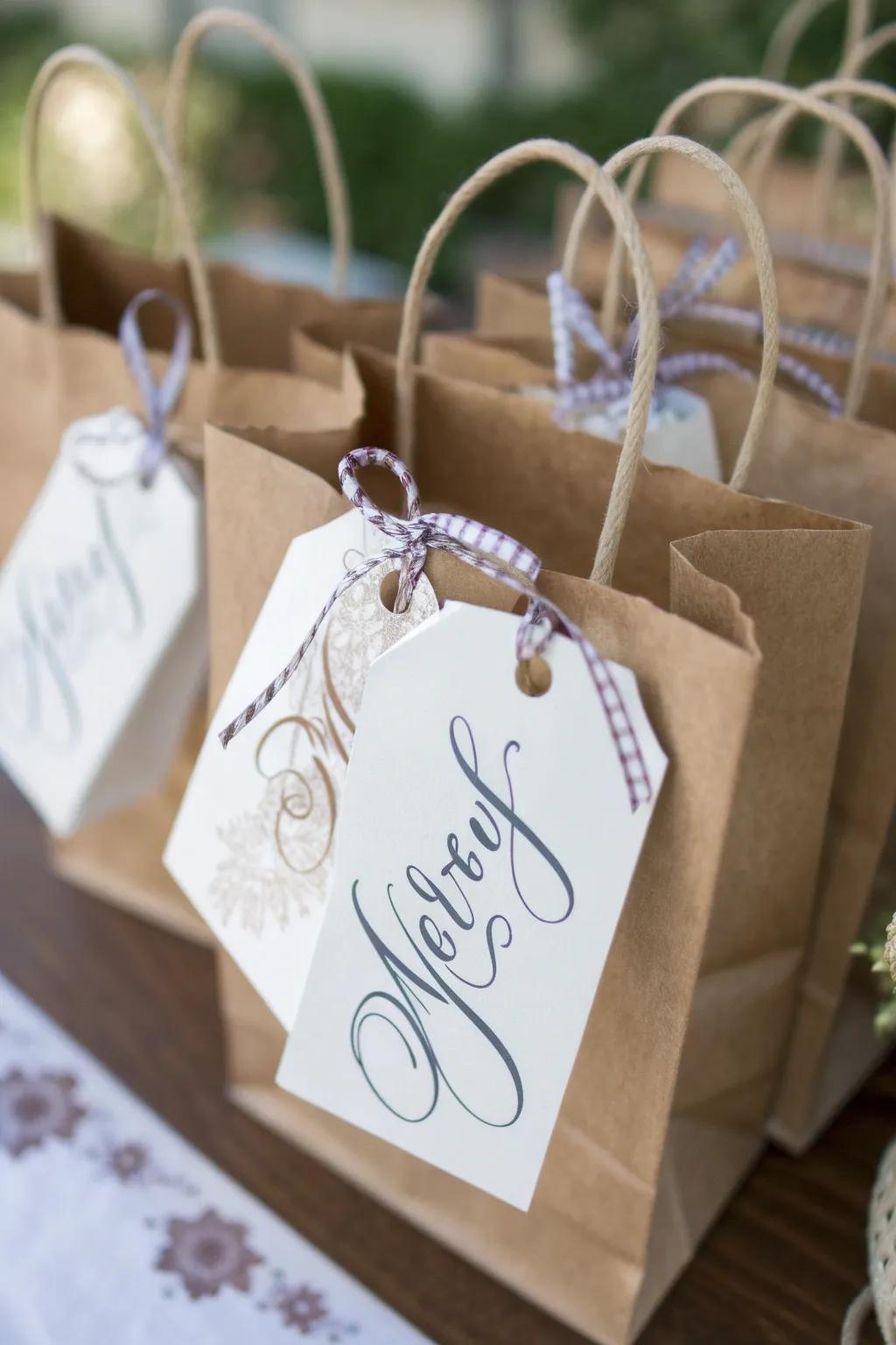 Charming personalized tags with elegant calligraphy.