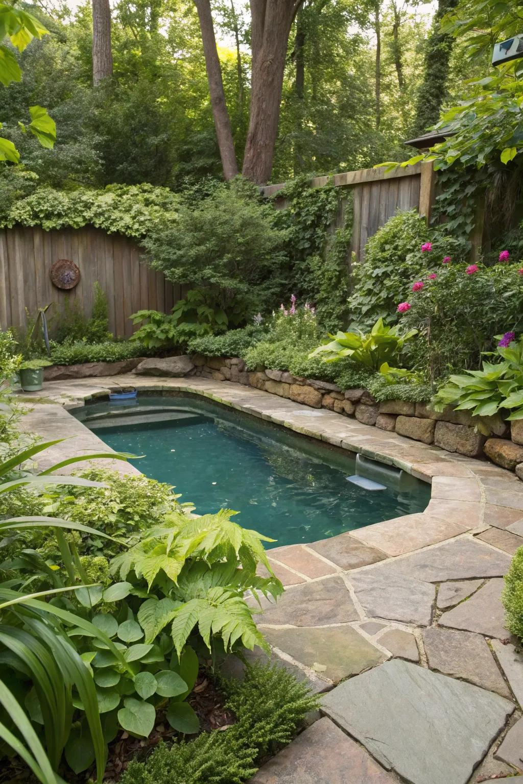 Natural stone accents create a harmonious blend with the surrounding landscape.