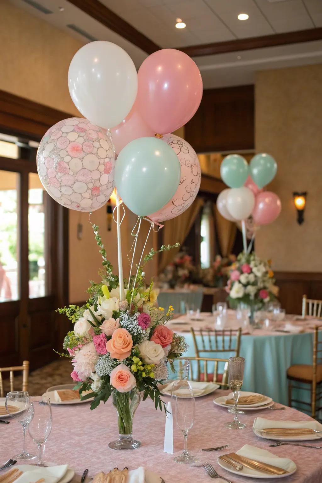 Balloon table adornments introduce refinement to the eating experience.