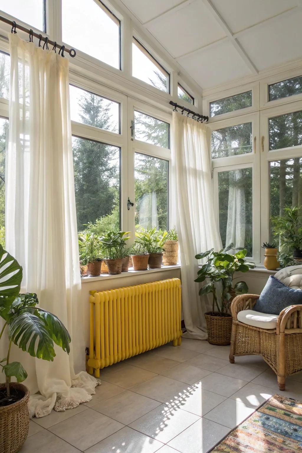A yellow radiator brings a sunny vibe to any room.