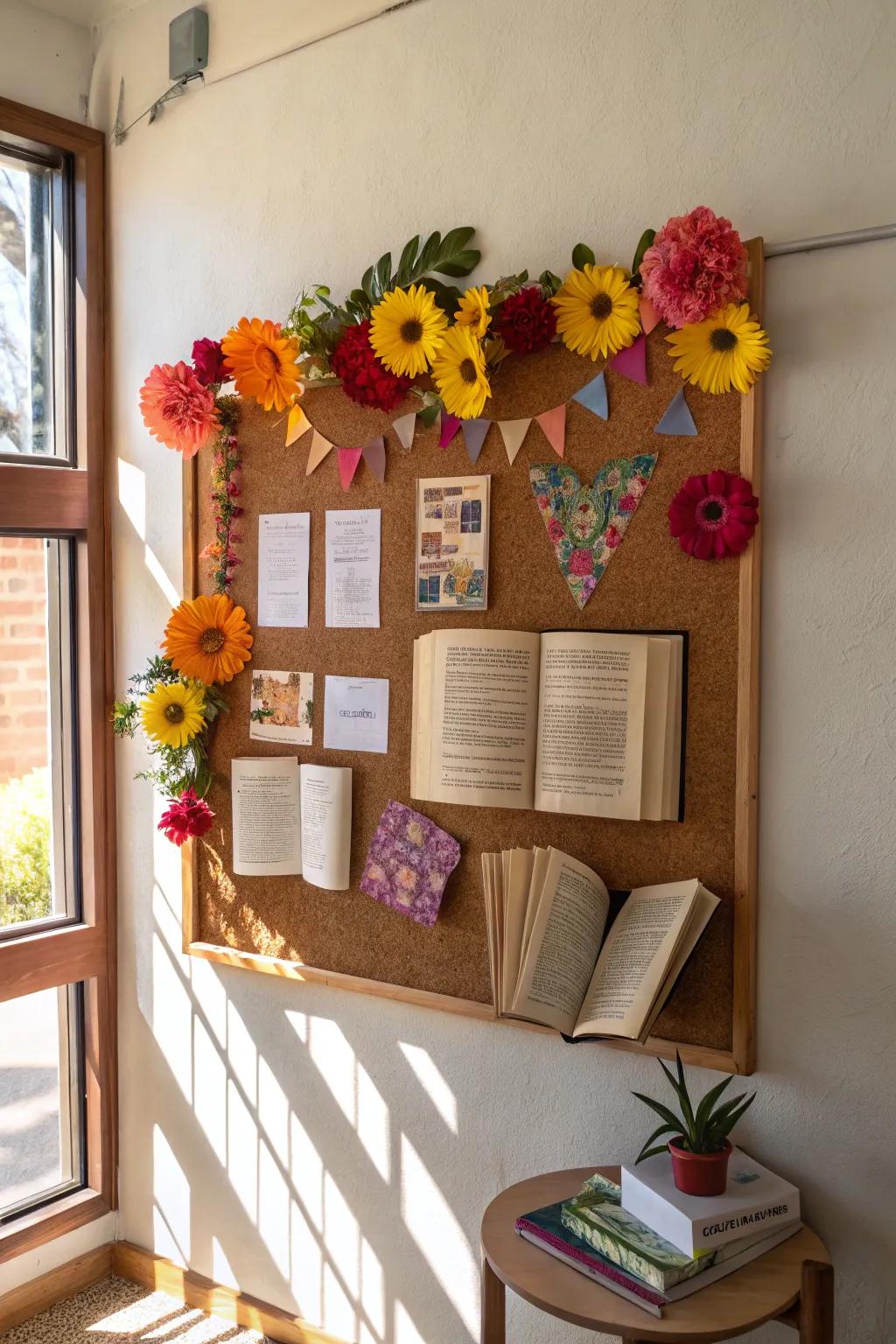 Floral motifs combined with books to symbolize the personal growth cultivated through reading.