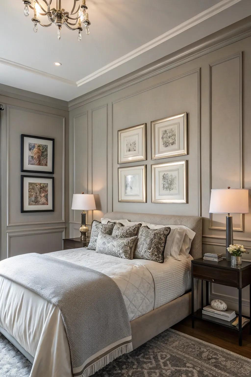 Framed prints adds a touch of sophistication to a Stone Echo bedroom.