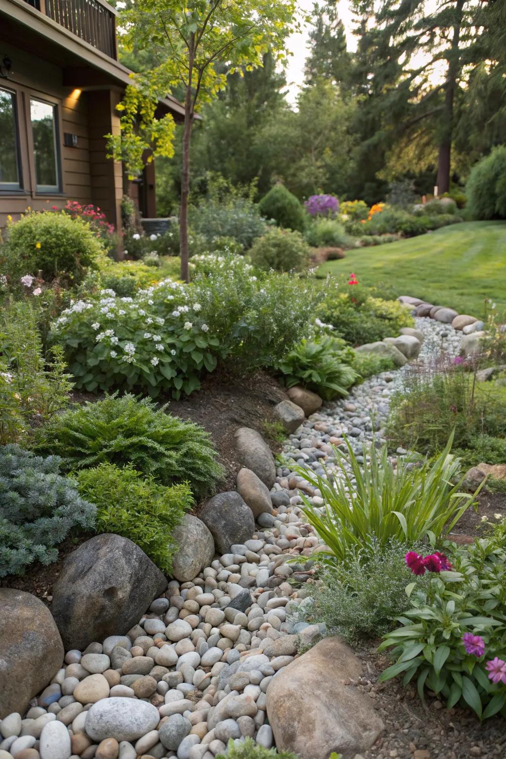 Refine your garden’s allure with river rock ground cover.