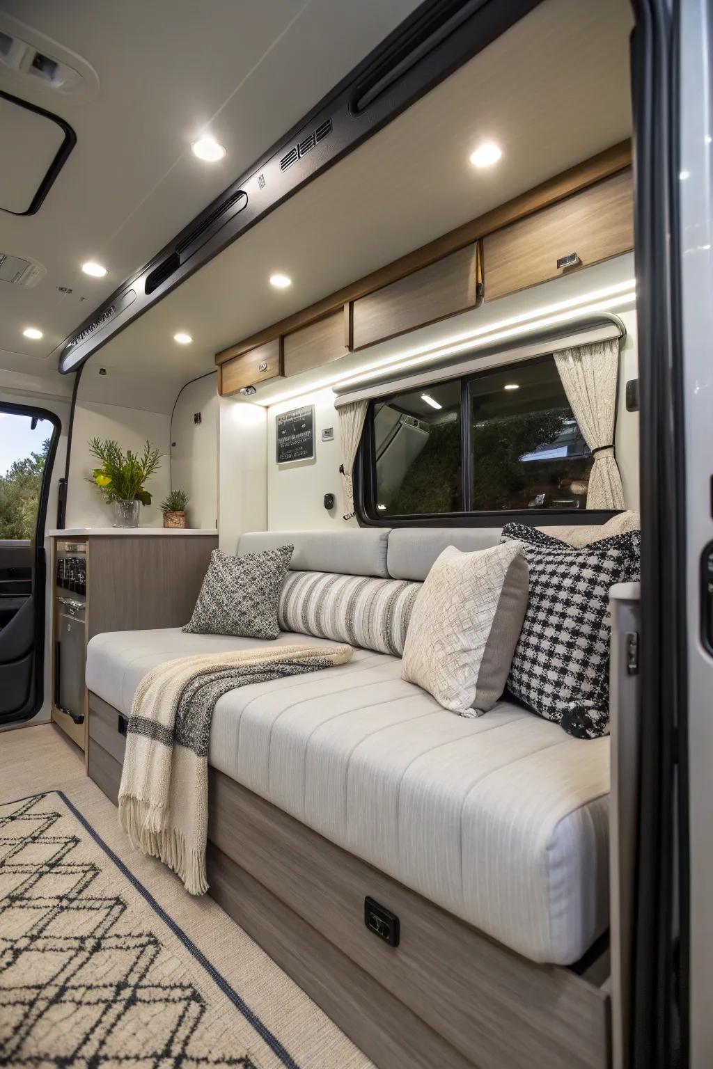 Fold-out sleeper sofas are perfect for optimizing space in an RV.