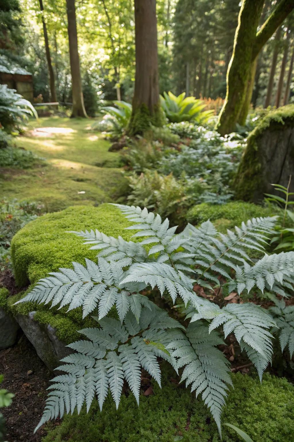 Japanese painted ferns creating a whimsical garden corner.