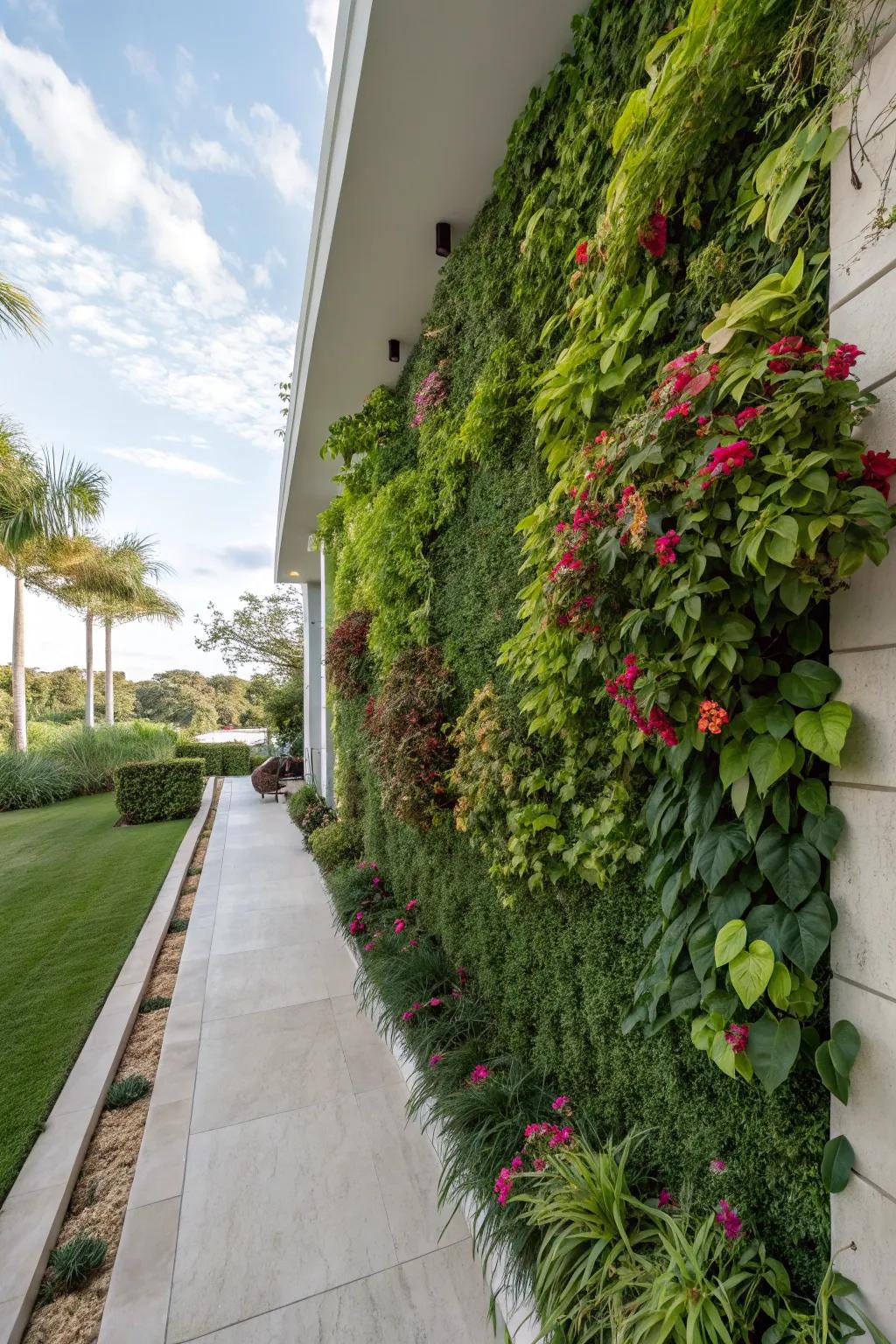 A towering garden integrates lush plants without occupying space.