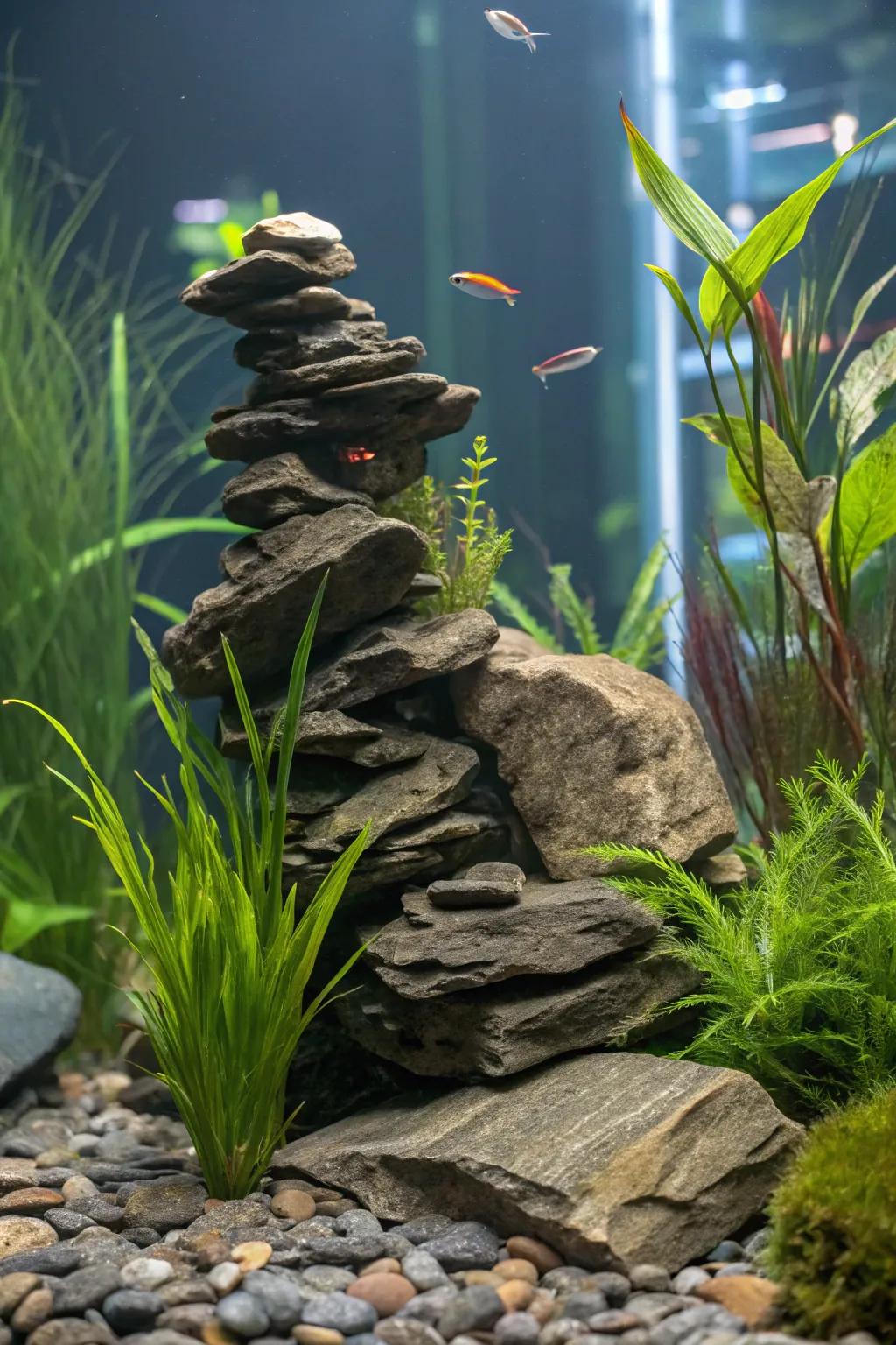 A vertical slate garden adding depth and drama.