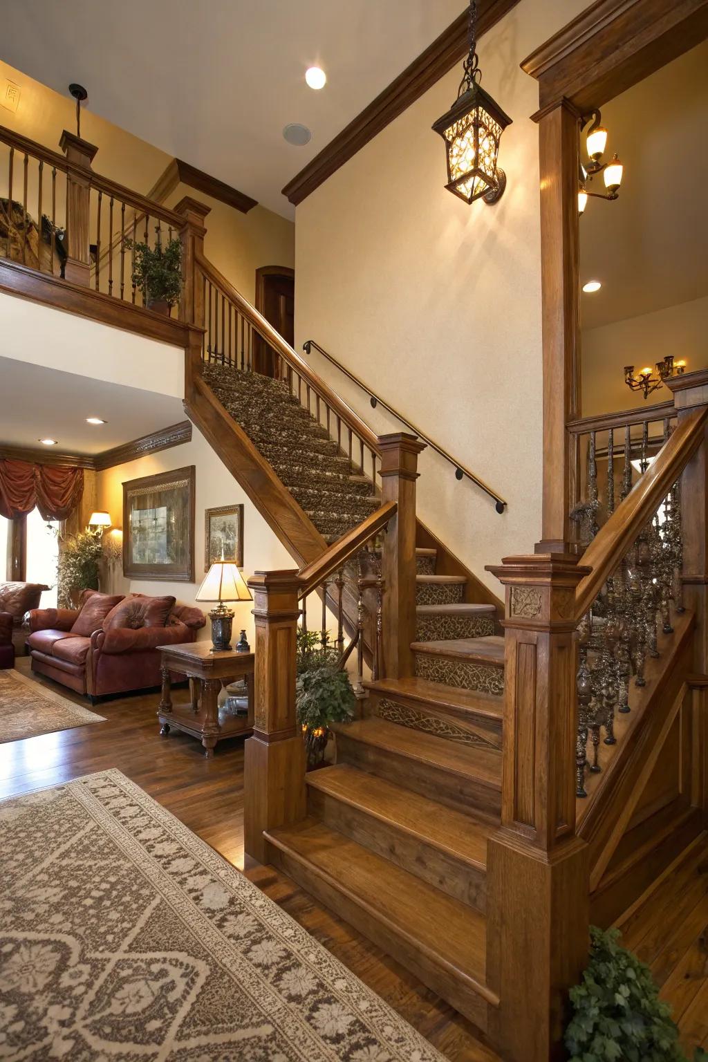 The incorporation of wood finishes brings a feeling of warmth and sophistication to your staircase.
