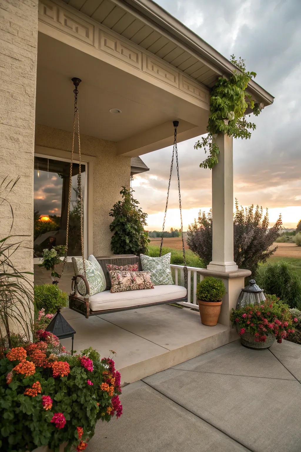A relaxing seating space on the porch, ideal for unwinding with a view.