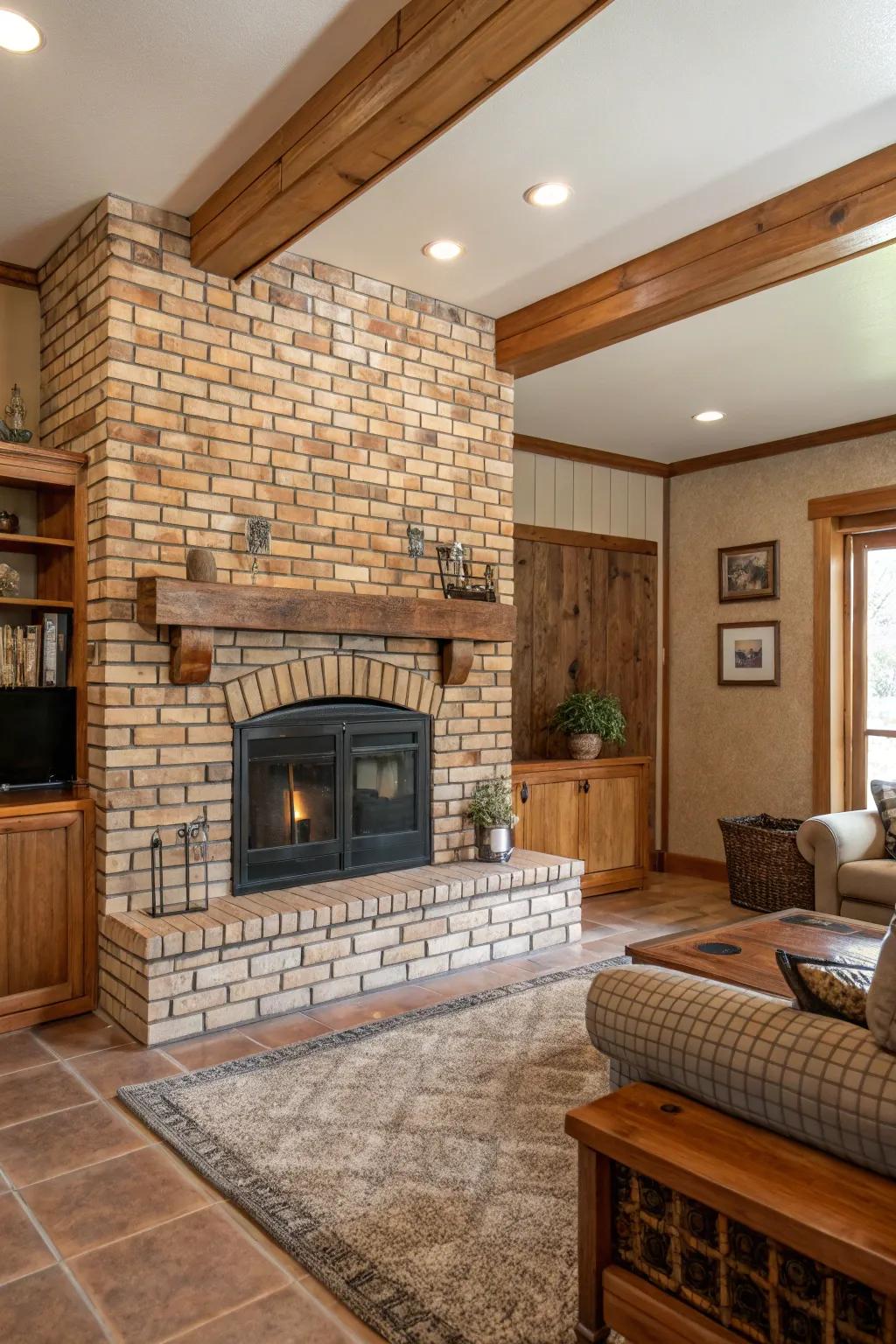 Strip tiles that mimic brick add country charm to this welcoming area.