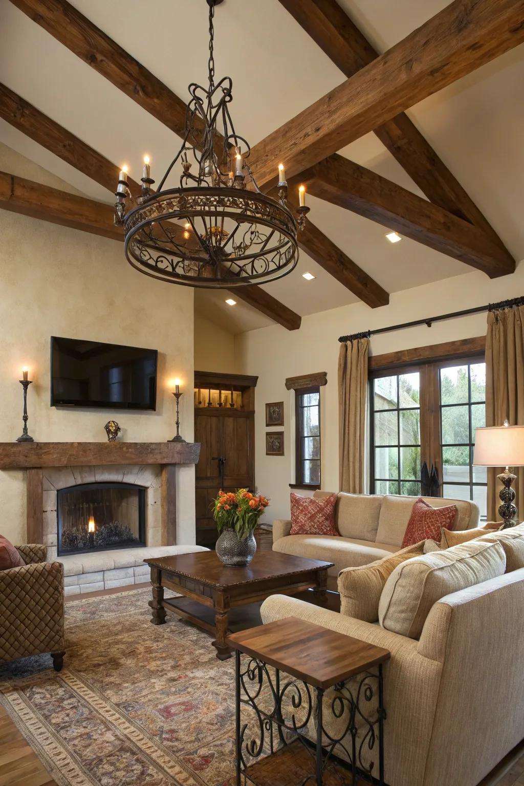 Exposed beams enhance the Tuscan ambiance.