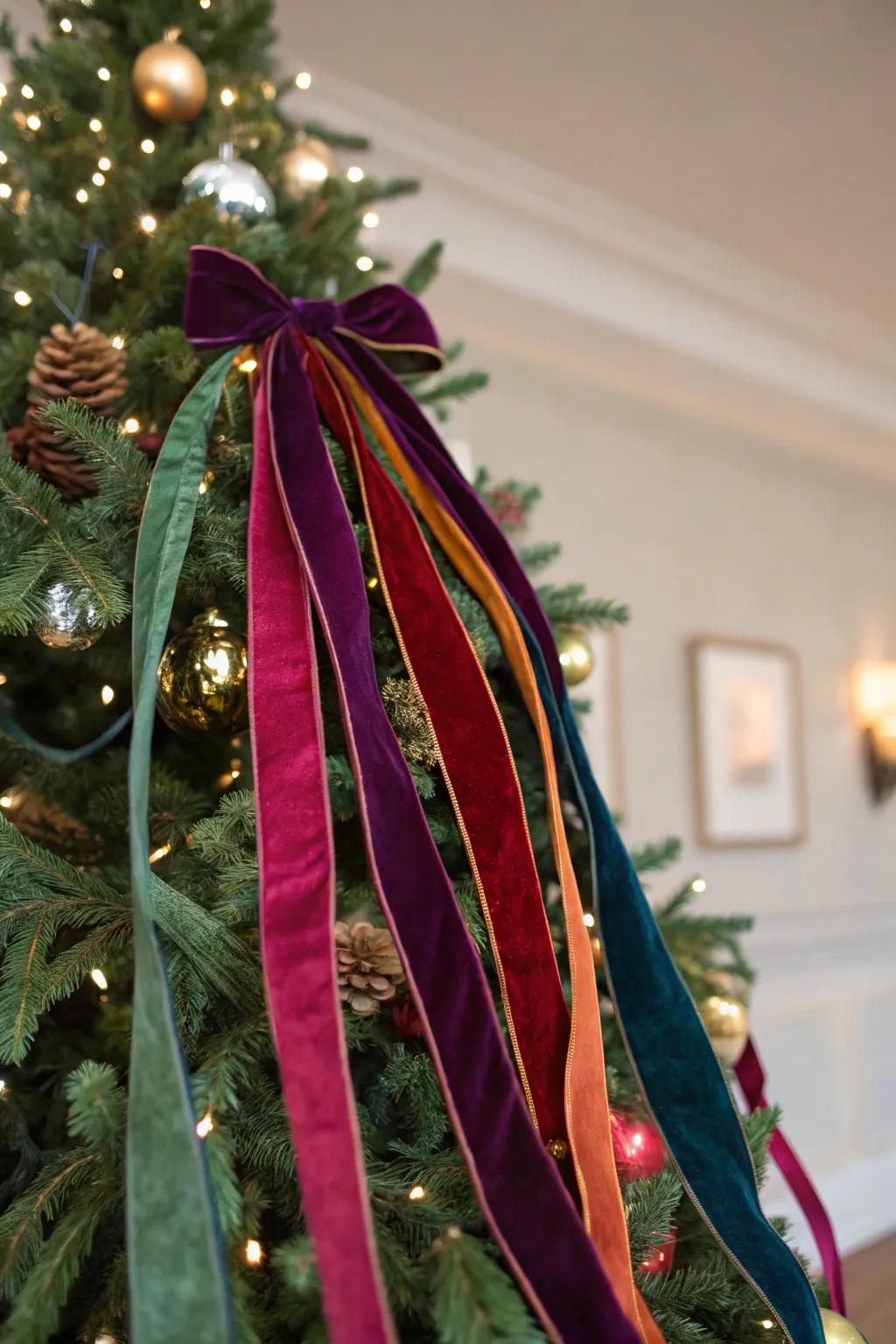 Velvet ribbons add a touch of luxury to any tree.