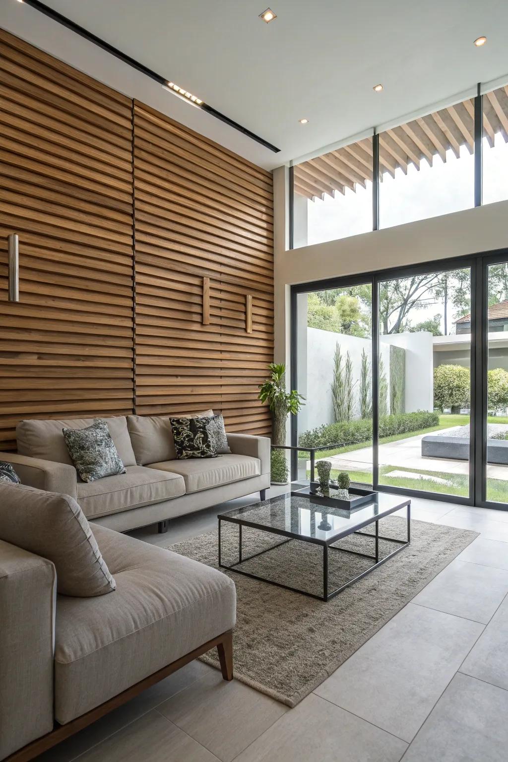 Elegant, contemporary horizontal wooden slats.