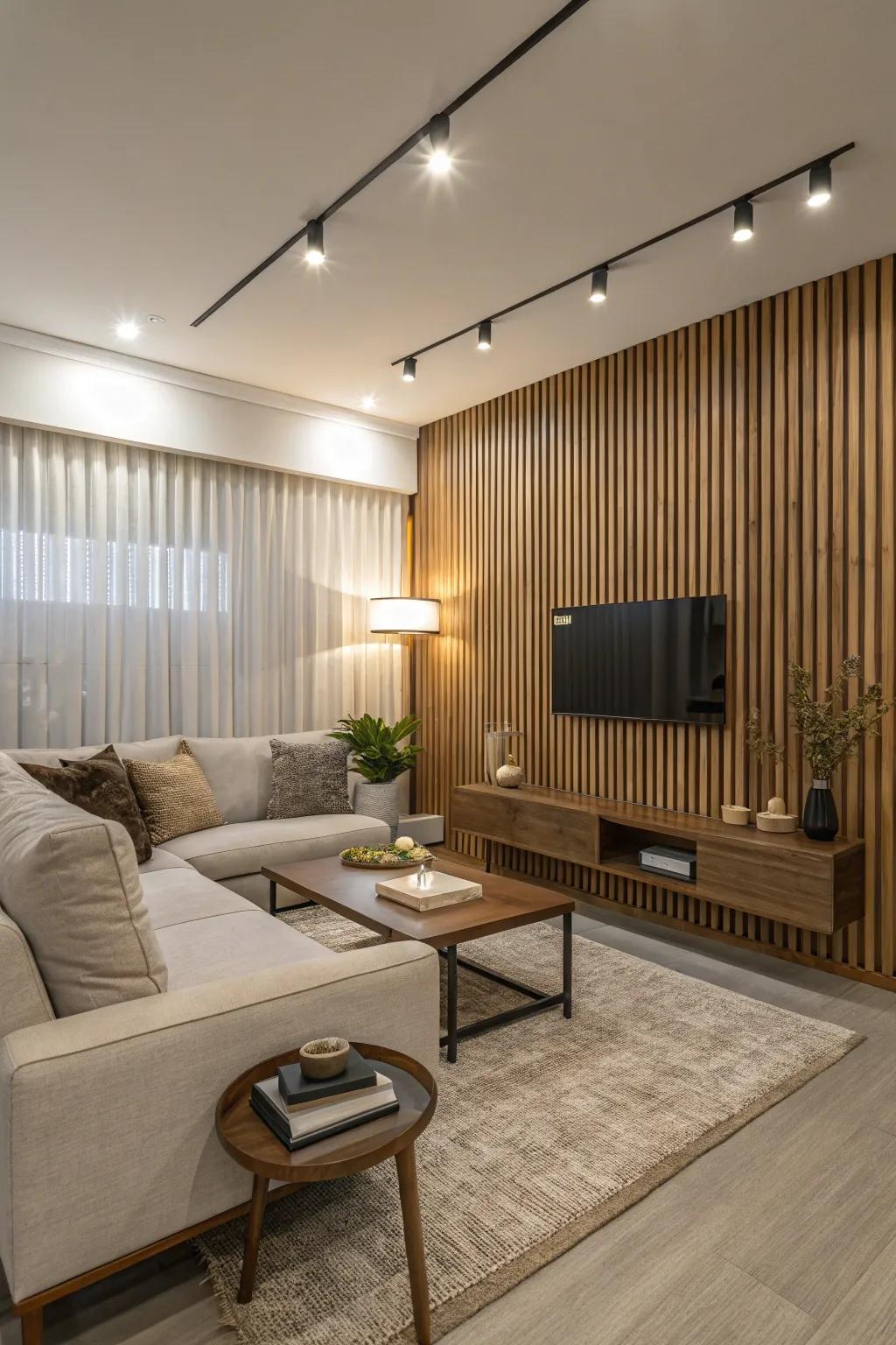 Create a bold declaration with a timber slat focus wall.